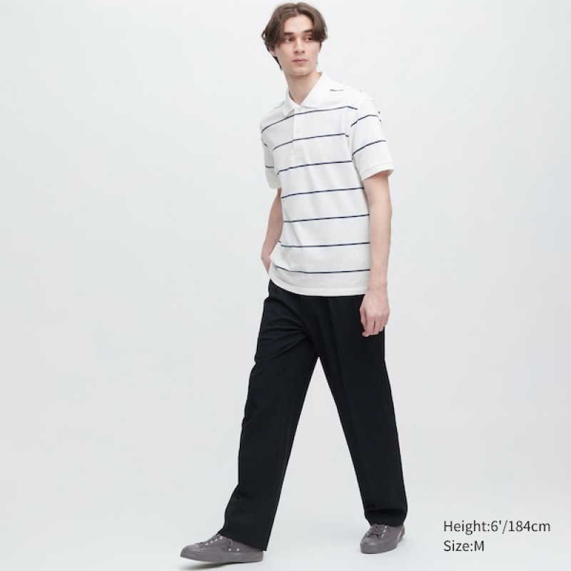 Uniqlo Dry Pique Stripete Kort-Sleeve Polo Skjorte Herre Hvite | 1946-VUYIH