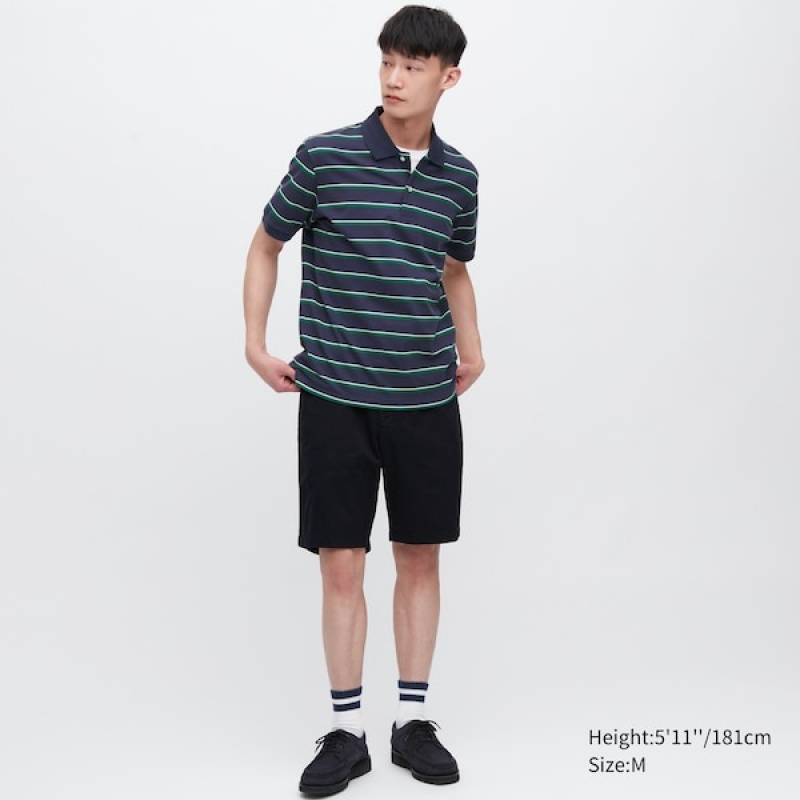 Uniqlo Dry Pique Stripete Kort-Sleeve Polo Skjorte Herre Marineblå | 7451-DYZIT