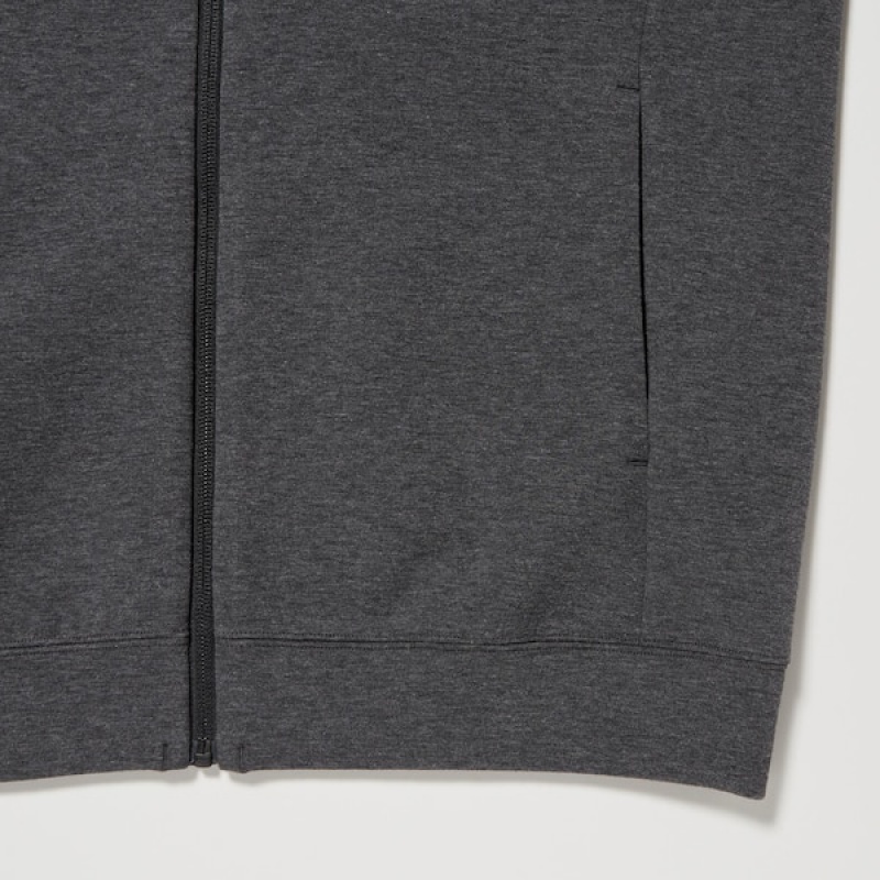 Uniqlo Dry Stretch Sweat Full-Zip Hettegenser Herre Mørke Grå | 0128-WRBIG