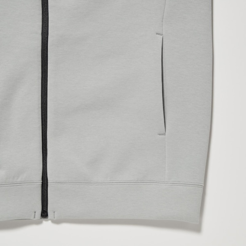 Uniqlo Dry Stretch Sweat Long-Sleeve Full-Zip Hettegenser Herre Grå | 7081-MFWEJ