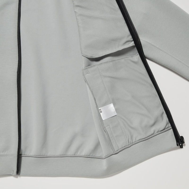 Uniqlo Dry Stretch Sweat Long-Sleeve Full-Zip Hettegenser Herre Grå | 7081-MFWEJ