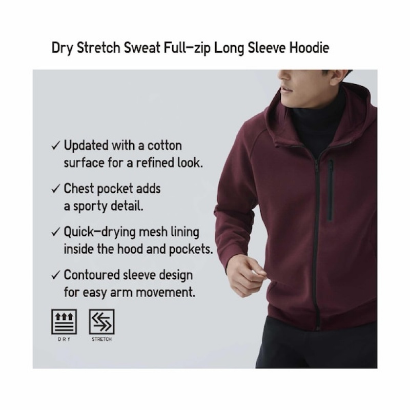 Uniqlo Dry Stretch Sweat Long-Sleeve Full-Zip Hettegenser Herre Grå | 7081-MFWEJ