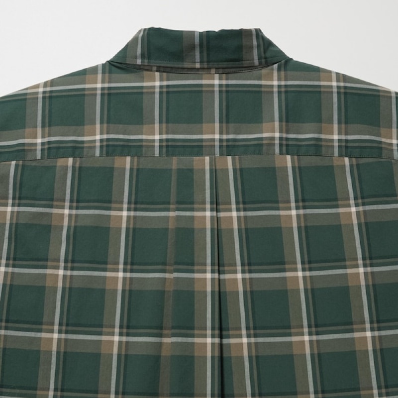 Uniqlo Extra Fine Bomull Broadcloth Checked Long-Sleeve Skjorte Dame Olivengrønne | 6029-JQRWI