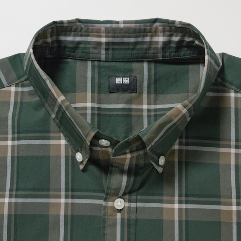 Uniqlo Extra Fine Bomull Broadcloth Checked Long-Sleeve Skjorte Dame Olivengrønne | 6029-JQRWI