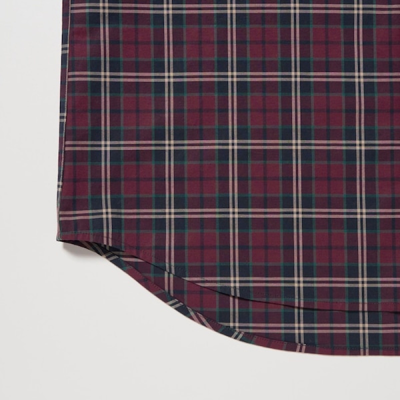 Uniqlo Extra Fine Bomull Broadcloth Checked Long-Sleeve Skjorte Dame Burgunder | 0678-UGTAM