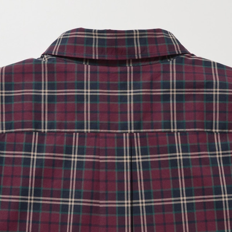 Uniqlo Extra Fine Bomull Broadcloth Checked Long-Sleeve Skjorte Dame Burgunder | 0678-UGTAM