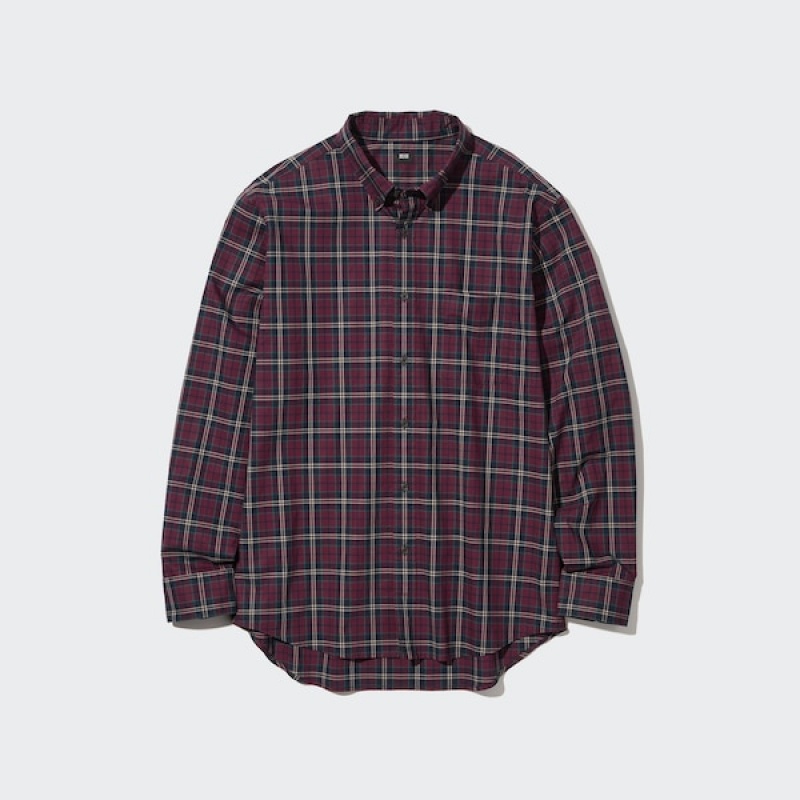 Uniqlo Extra Fine Bomull Broadcloth Checked Long-Sleeve Skjorte Dame Burgunder | 0678-UGTAM