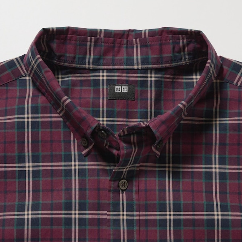 Uniqlo Extra Fine Bomull Broadcloth Checked Long-Sleeve Skjorte Dame Burgunder | 0678-UGTAM