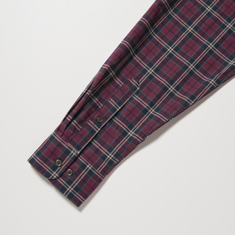 Uniqlo Extra Fine Bomull Broadcloth Checked Long-Sleeve Skjorte Dame Burgunder | 0678-UGTAM