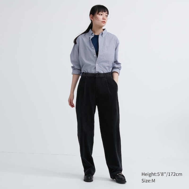 Uniqlo Extra Fine Bomull Broadcloth Checkered Long-Sleeve Skjorte Dame Blå | 0832-WBRZU