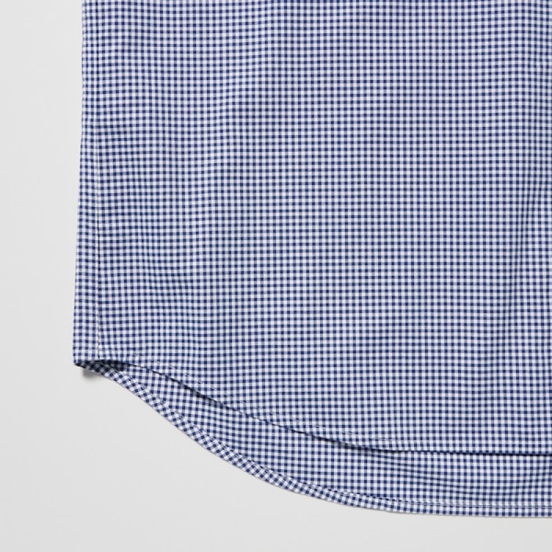 Uniqlo Extra Fine Bomull Broadcloth Checkered Long-Sleeve Skjorte Herre Blå | 1976-SXTKW