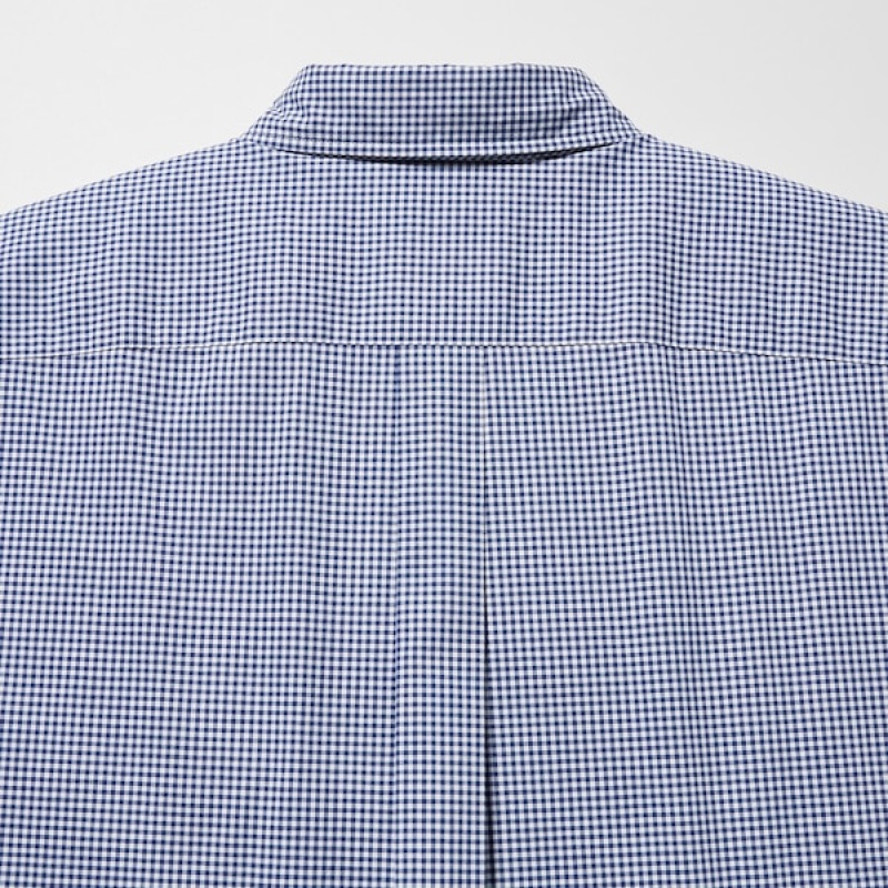 Uniqlo Extra Fine Bomull Broadcloth Checkered Long-Sleeve Skjorte Herre Blå | 1976-SXTKW