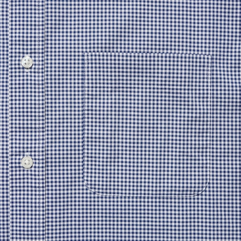 Uniqlo Extra Fine Bomull Broadcloth Checkered Long-Sleeve Skjorte Herre Blå | 1976-SXTKW