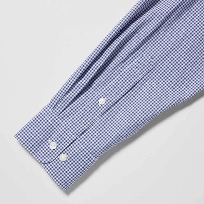 Uniqlo Extra Fine Bomull Broadcloth Checked Long-Sleeve Skjorte Herre Blå | 0623-PVLSA