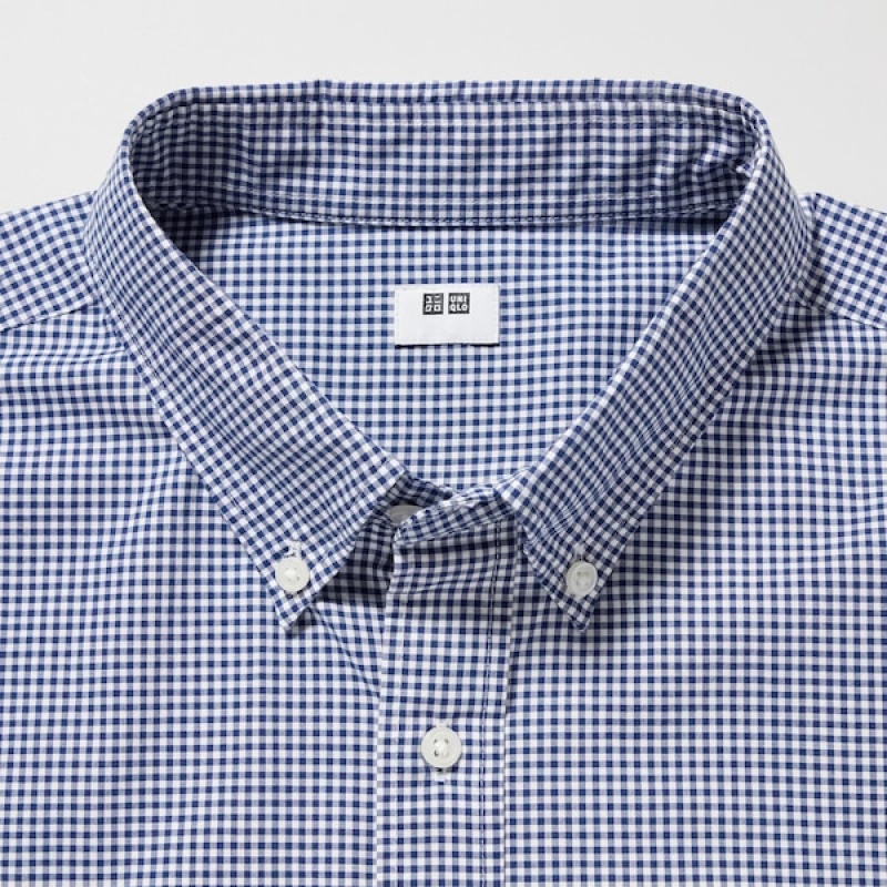 Uniqlo Extra Fine Bomull Broadcloth Checked Long-Sleeve Skjorte Herre Blå | 0623-PVLSA