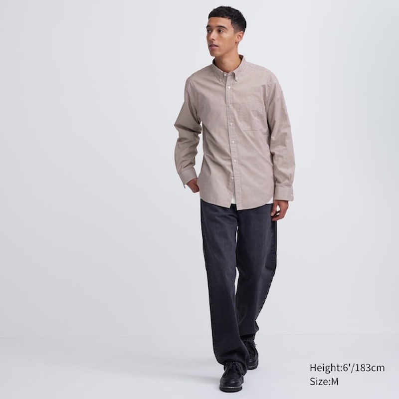 Uniqlo Extra Fine Bomull Broadcloth Checked Long-Sleeve Skjorte Herre Brune | 2657-HVGMT