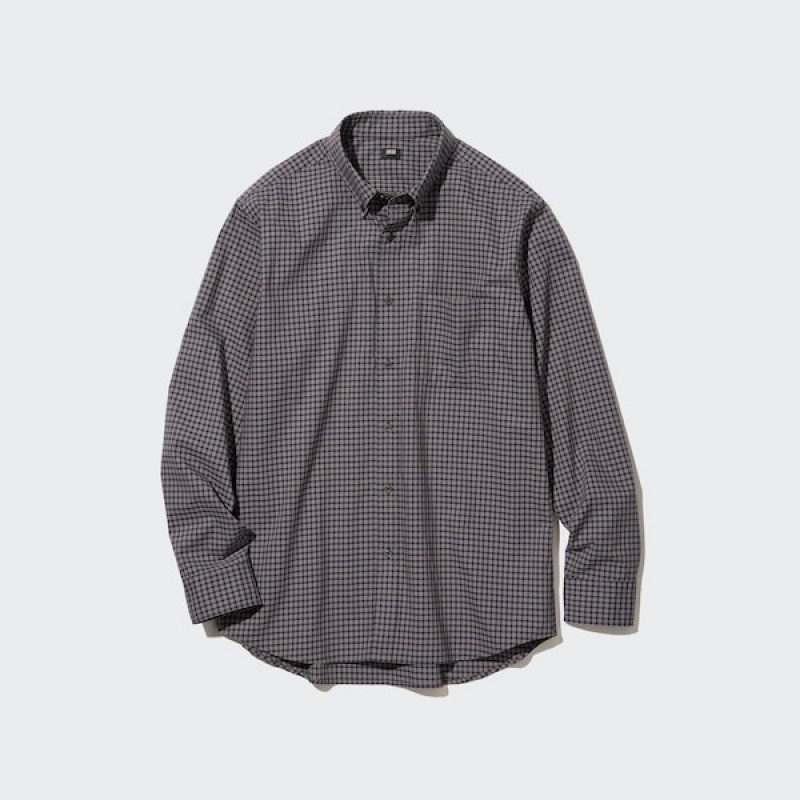 Uniqlo Extra Fine Bomull Broadcloth Checked Long-Sleeve Skjorte Herre Brune | 9807-VLFPW