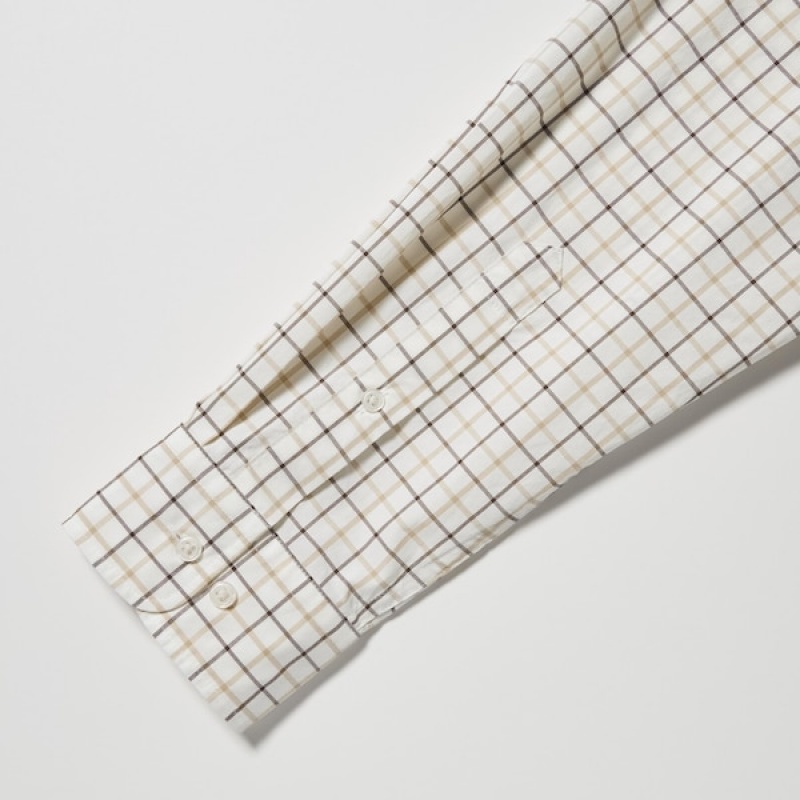 Uniqlo Extra Fine Bomull Broadcloth Checked Long-Sleeve Skjorte Herre Hvite | 8172-TSVUK