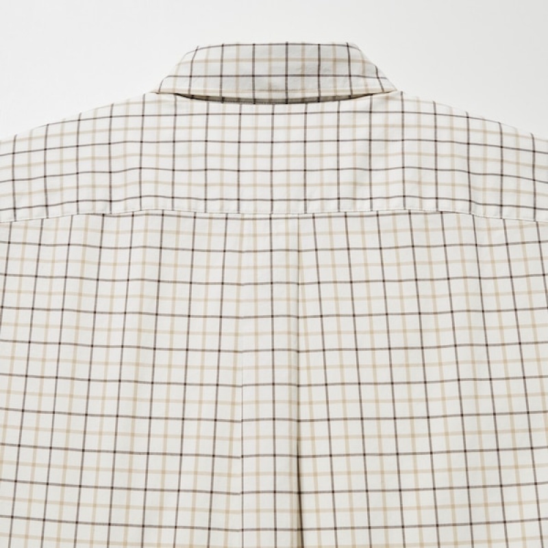 Uniqlo Extra Fine Bomull Broadcloth Checked Long-Sleeve Skjorte Herre Hvite | 8172-TSVUK