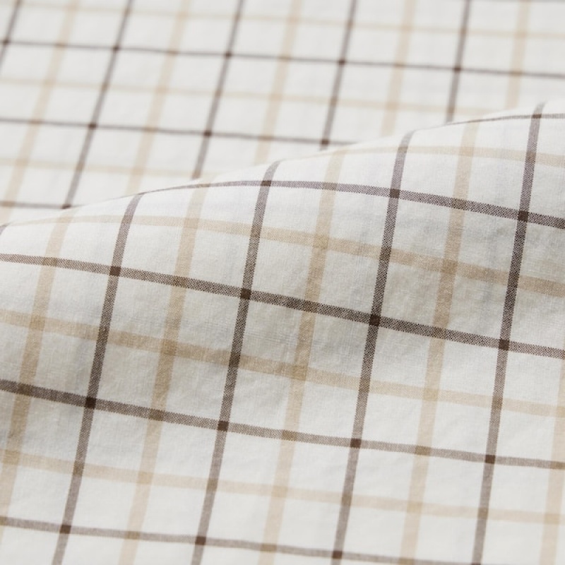 Uniqlo Extra Fine Bomull Broadcloth Checked Long-Sleeve Skjorte Herre Hvite | 8172-TSVUK