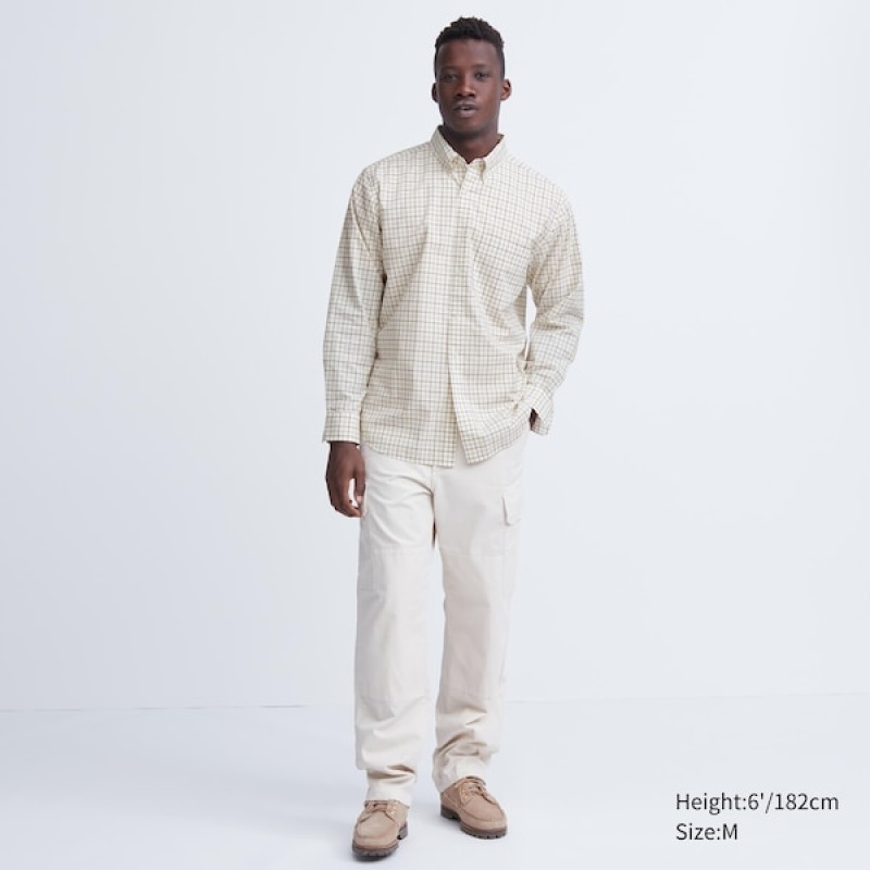 Uniqlo Extra Fine Bomull Broadcloth Checked Long-Sleeve Skjorte Herre Hvite | 8172-TSVUK