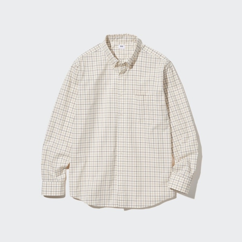 Uniqlo Extra Fine Bomull Broadcloth Checked Long-Sleeve Skjorte Herre Hvite | 8172-TSVUK