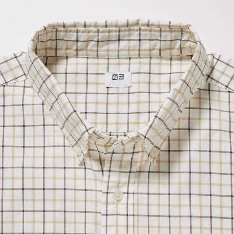 Uniqlo Extra Fine Bomull Broadcloth Checked Long-Sleeve Skjorte Herre Hvite | 8172-TSVUK