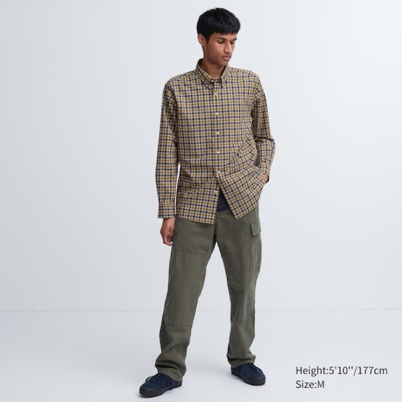 Uniqlo Extra Fine Bomull Broadcloth Checked Long-Sleeve Skjorte Herre Gul | 4587-JDMBF