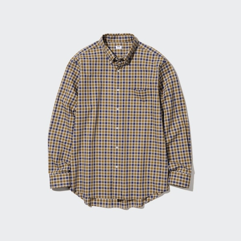 Uniqlo Extra Fine Bomull Broadcloth Checked Long-Sleeve Skjorte Herre Gul | 4587-JDMBF