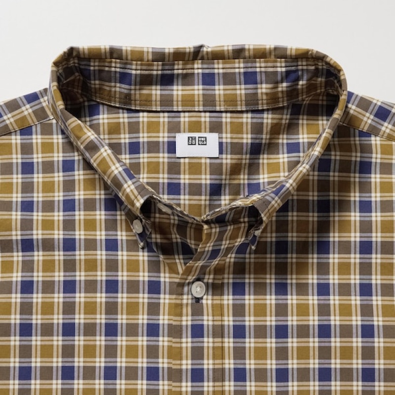 Uniqlo Extra Fine Bomull Broadcloth Checked Long-Sleeve Skjorte Herre Gul | 4587-JDMBF