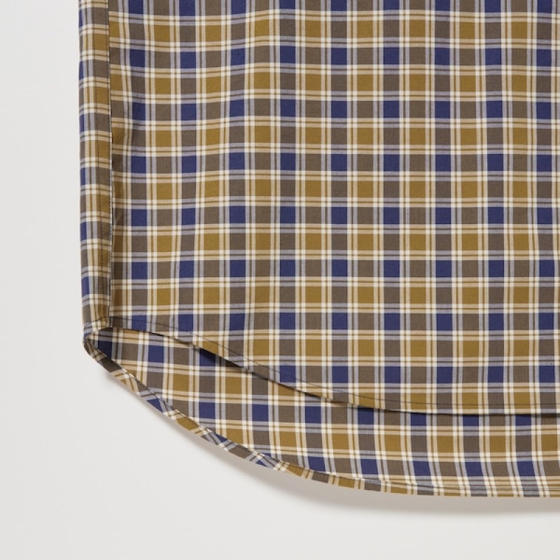 Uniqlo Extra Fine Bomull Broadcloth Checked Long-Sleeve Skjorte Herre Gul | 4587-JDMBF