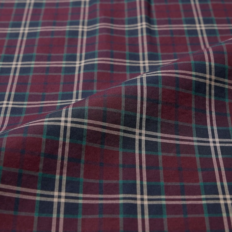 Uniqlo Extra Fine Bomull Broadcloth Checked Long-Sleeve Skjorte Herre Burgunder | 9014-UAIET