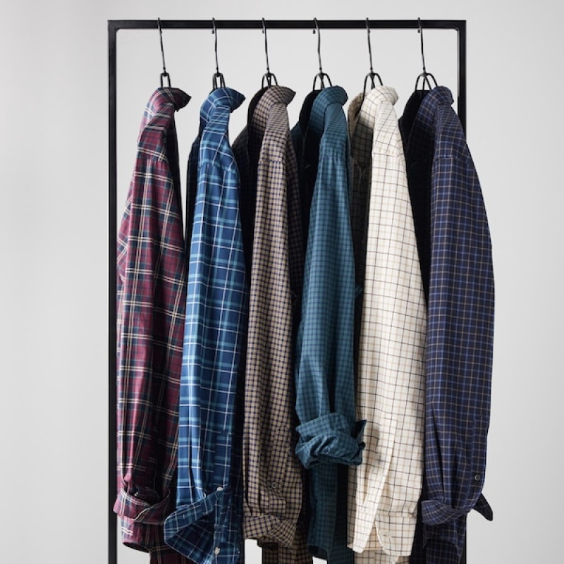 Uniqlo Extra Fine Bomull Broadcloth Checked Long-Sleeve Skjorte Herre Burgunder | 9014-UAIET