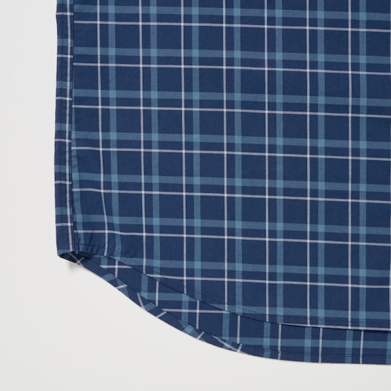 Uniqlo Extra Fine Bomull Broadcloth Checked Long-Sleeve Skjorte Herre Blå | 2841-EFZGH