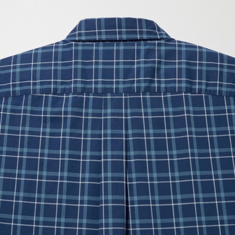 Uniqlo Extra Fine Bomull Broadcloth Checked Long-Sleeve Skjorte Herre Blå | 2841-EFZGH