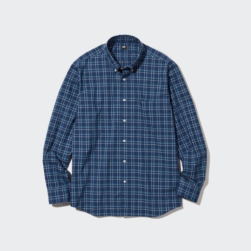 Uniqlo Extra Fine Bomull Broadcloth Checked Long-Sleeve Skjorte Herre Blå | 2841-EFZGH