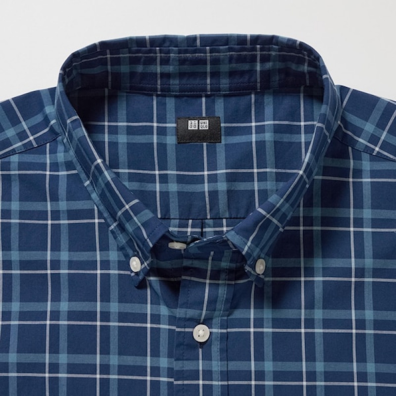 Uniqlo Extra Fine Bomull Broadcloth Checked Long-Sleeve Skjorte Herre Blå | 2841-EFZGH