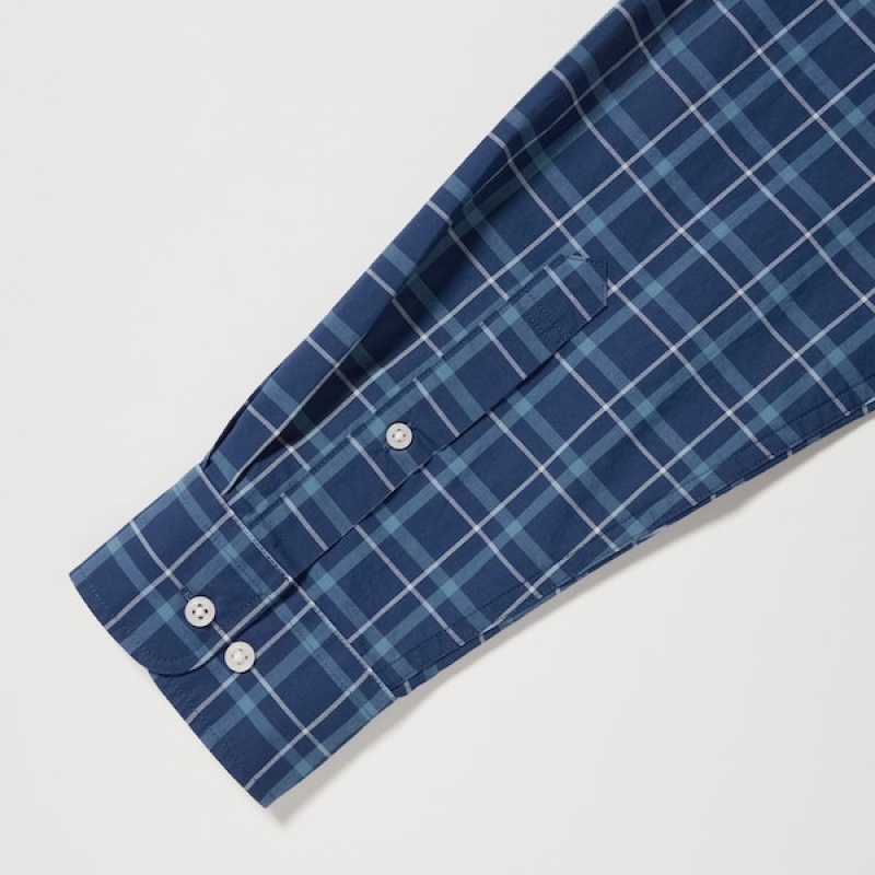 Uniqlo Extra Fine Bomull Broadcloth Checked Long-Sleeve Skjorte Herre Blå | 2841-EFZGH