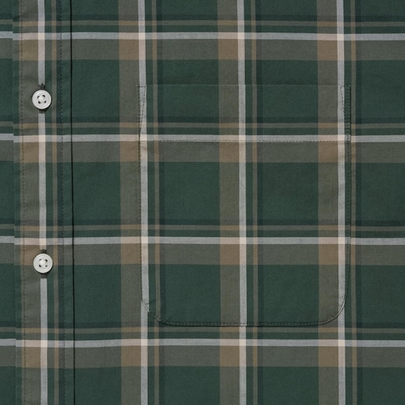 Uniqlo Extra Fine Bomull Broadcloth Checked Long-Sleeve Skjorte Herre Olivengrønne | 5149-KHWJO