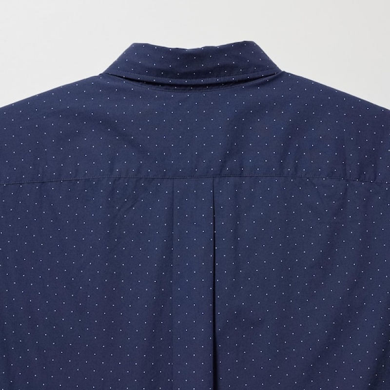 Uniqlo Extra Fine Bomull Broadcloth Dotted Long-Sleeve Skjorte Herre Blå | 7498-UBFIZ