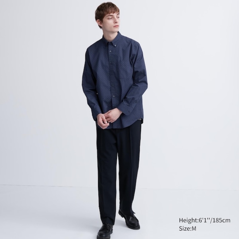 Uniqlo Extra Fine Bomull Broadcloth Dotted Long-Sleeve Skjorte Herre Blå | 7498-UBFIZ