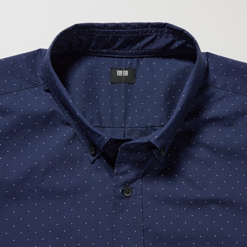 Uniqlo Extra Fine Bomull Broadcloth Dotted Long-Sleeve Skjorte Herre Blå | 7498-UBFIZ