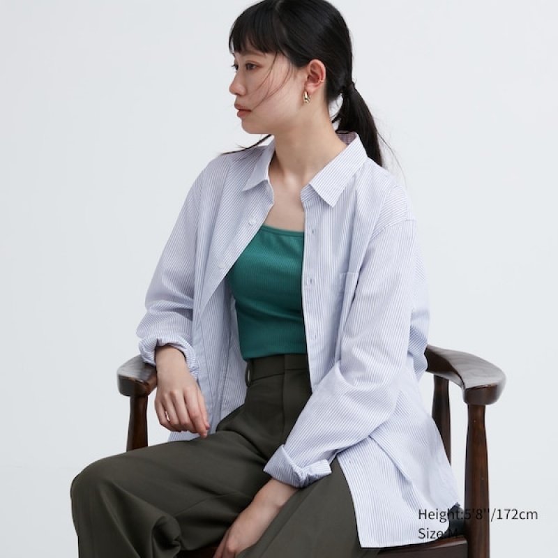 Uniqlo Extra Fine Bomull Broadcloth Long-Sleeve Skjorte Dame Hvite | 8713-IBTYO