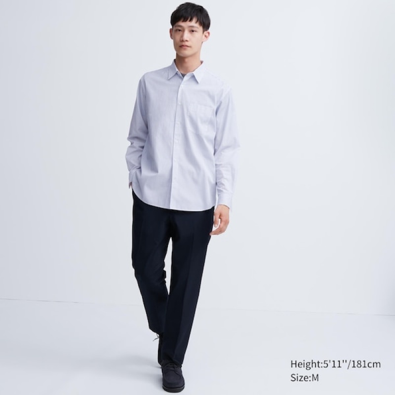 Uniqlo Extra Fine Bomull Broadcloth Long-Sleeve Skjorte Herre Hvite | 1579-DGPCT