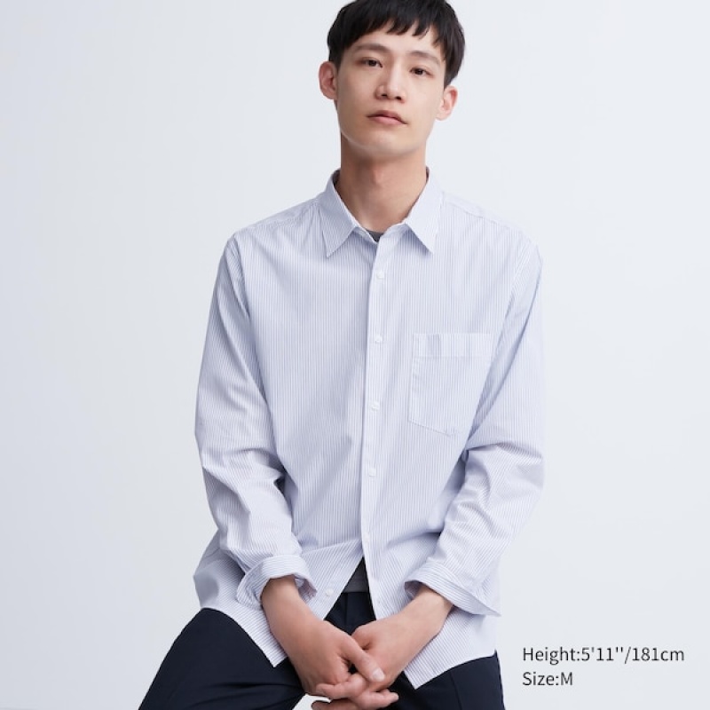 Uniqlo Extra Fine Bomull Broadcloth Long-Sleeve Skjorte Herre Hvite | 1579-DGPCT