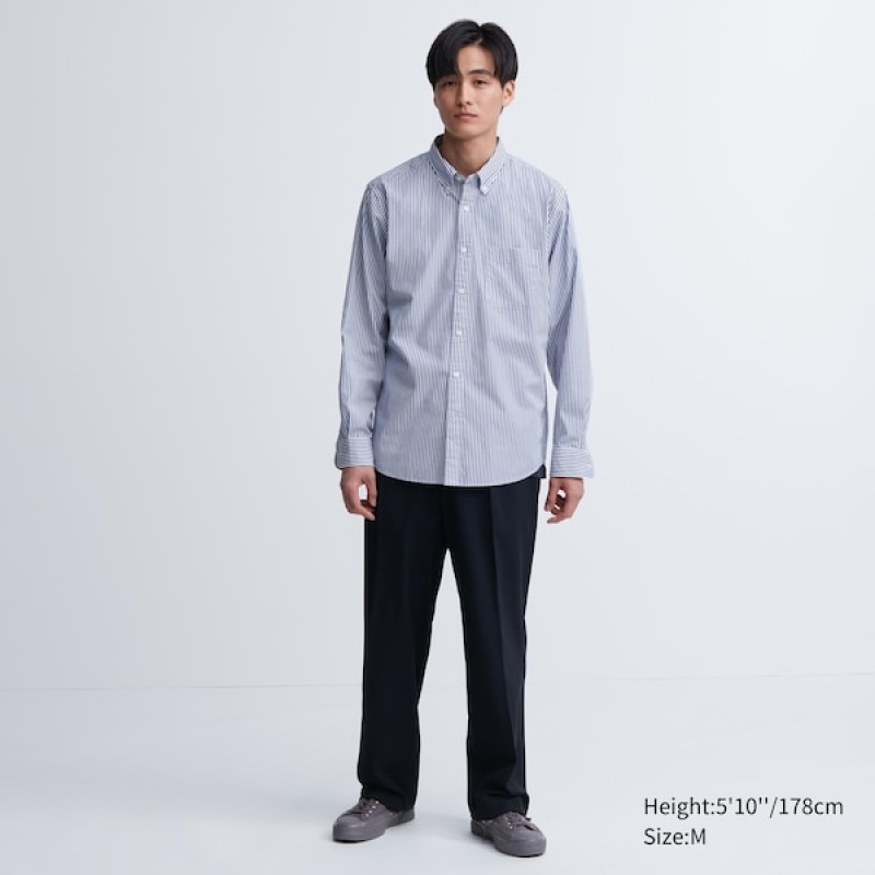 Uniqlo Extra Fine Bomull Broadcloth Stripete Long-Sleeve Skjorte Herre Blå | 3982-SCWQR