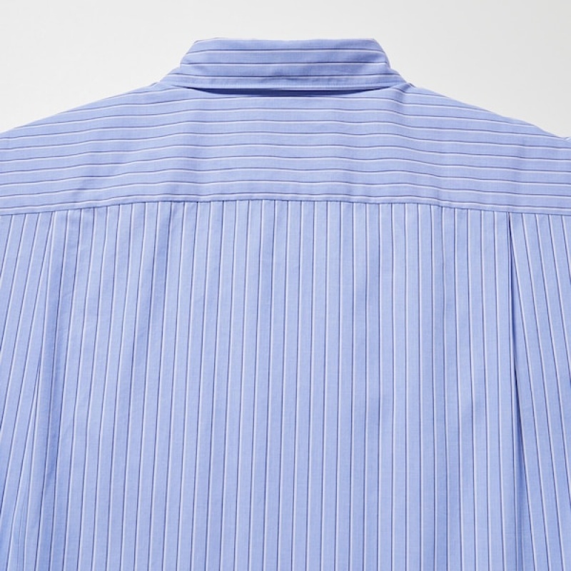 Uniqlo Extra Fine Bomull Broadcloth Stripete Long-Sleeve Skjorte Herre Blå | 2815-NKRVE