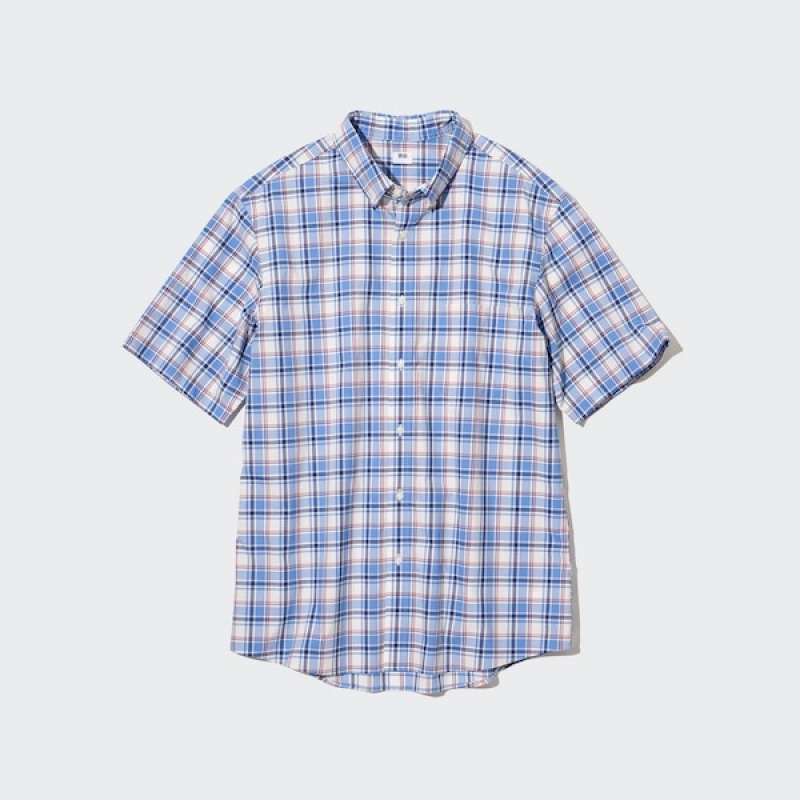 Uniqlo Extra Fine Bomull Kort-Sleeve Skjorte Herre Blå | 3708-NWYHA