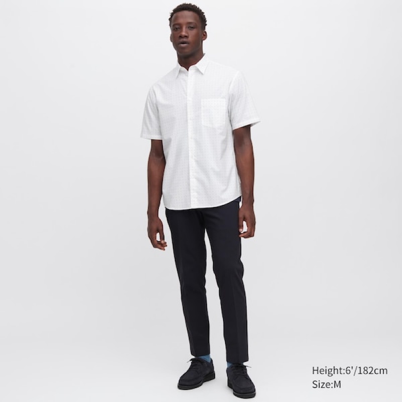 Uniqlo Extra Fine Bomull Kort-Sleeve Skjorte Herre Hvite | 6471-HGUWP