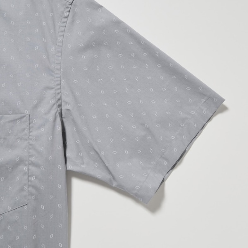 Uniqlo Extra Fine Bomull Kort-Sleeve Skjorte Herre Grå | 8352-ZNPED